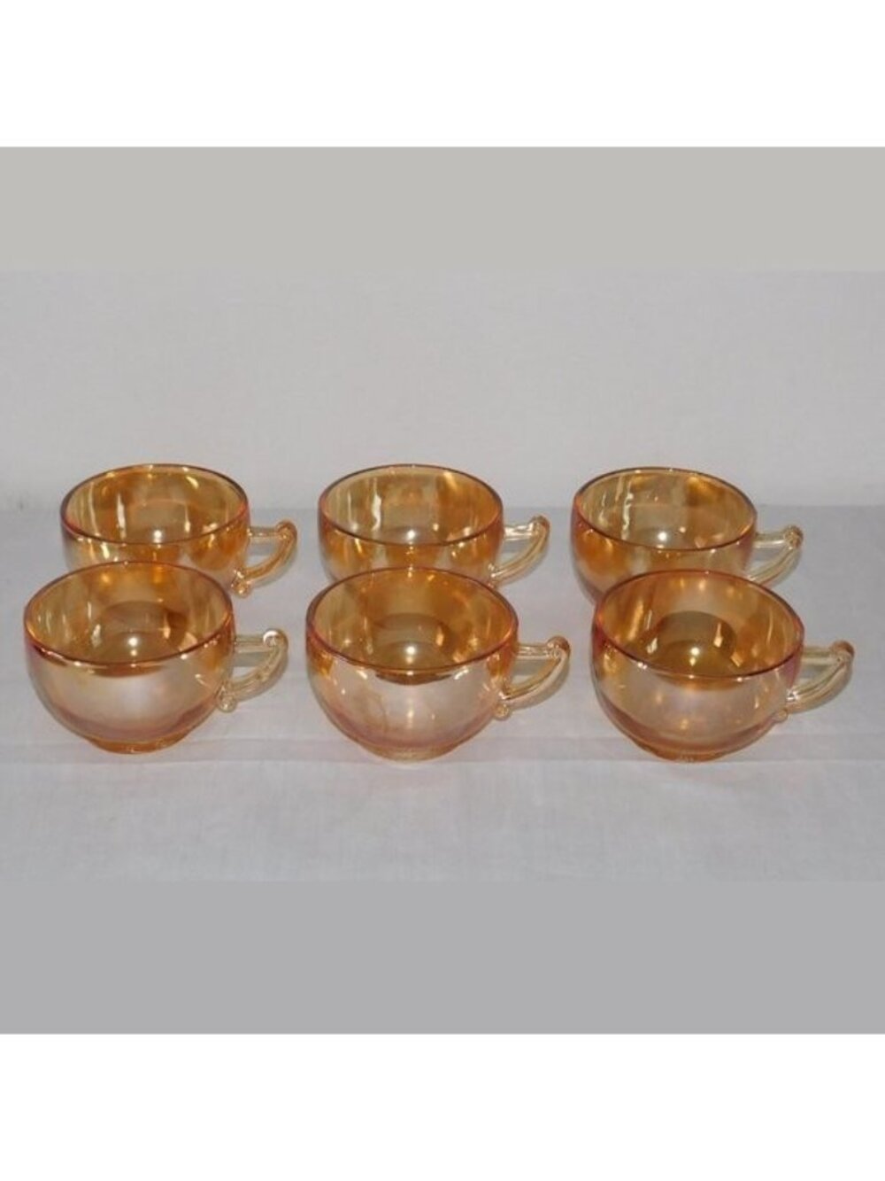 Vintage Jeannette Glass Iridescent Carnival Camellia Set 6 Punch Tea Cups 6 Oz
